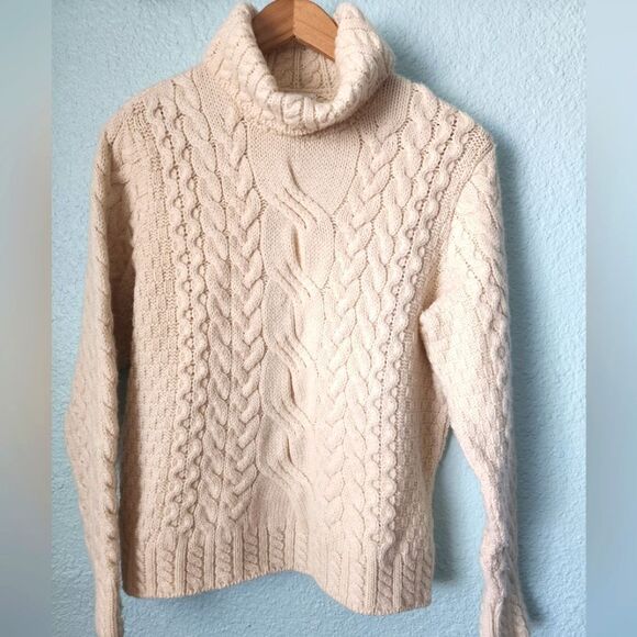 Artisan knitwear cableknit sweater turtleneck coastal pure wool - Picture 1 of 11